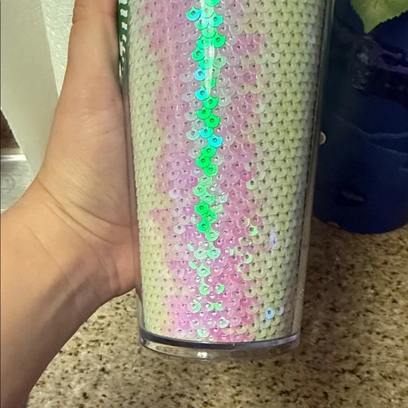 Starbucks | Sequin White Tumbler with Pink Straw and Green Logo - Picture 6 of 16